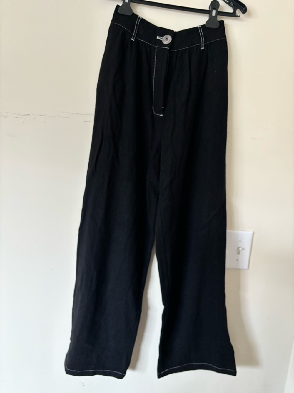 Fashion Brand Company Straight Leg Linen Trousers - Black and White